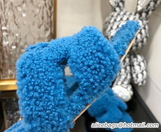 Durable Hermes Teddy Fur Medium Heel Slide Sandals 5cm Blue 071904