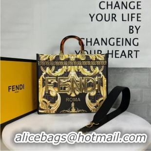 Good Quality Fendi Sunshine Medium Fendace Printed white leather shopper 8BH386A-3