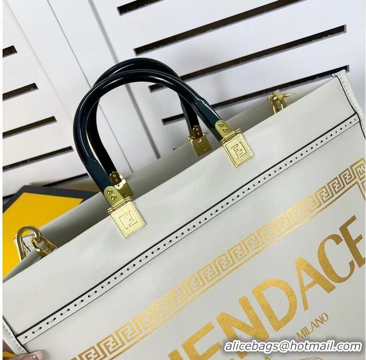 Promotional Fendi Sunshine Medium Fendace Printed leather Logo shopper 8BH386A white