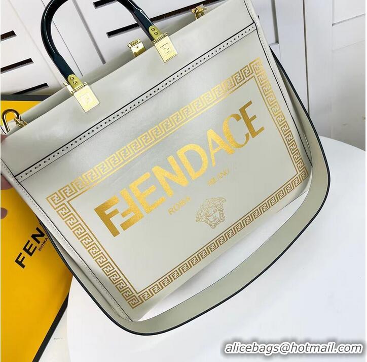 Promotional Fendi Sunshine Medium Fendace Printed leather Logo shopper 8BH386A white