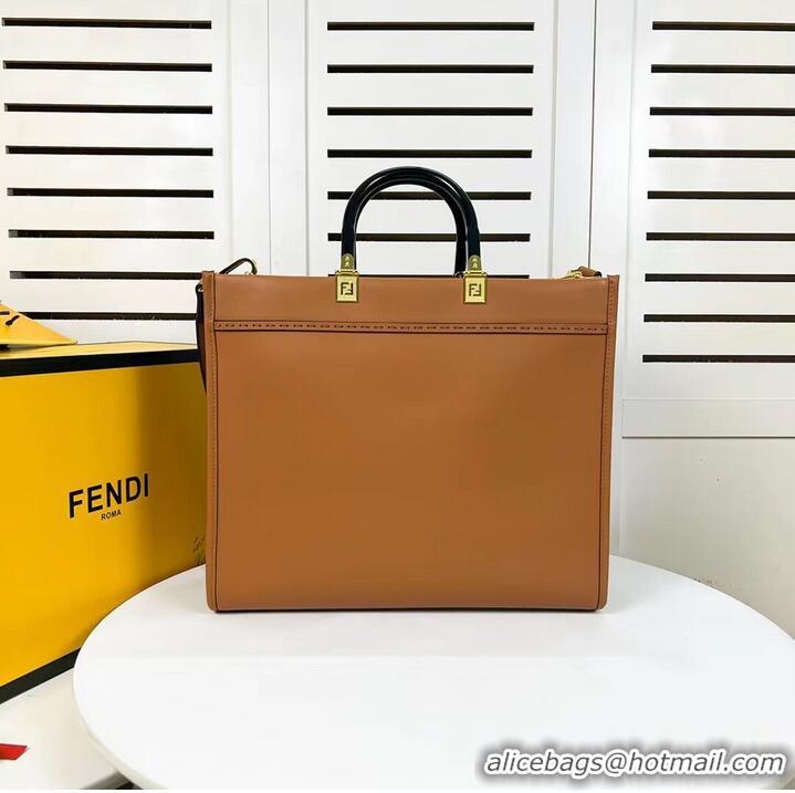 Discount Fendi Sunshine Medium Fendace Printed leather Logo shopper 8BH386A brown