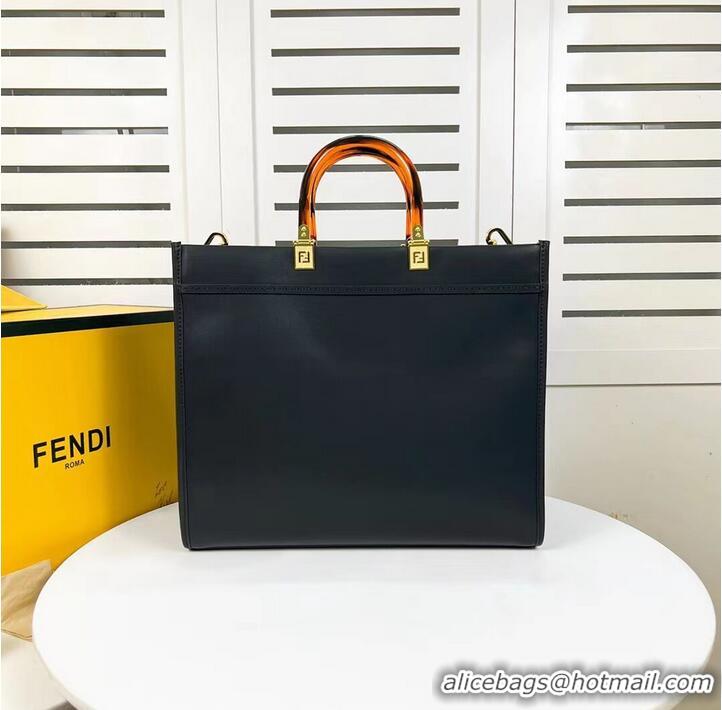 Good Product Fendi Sunshine Medium Fendace Printed black leather Logo shopper F0873 black