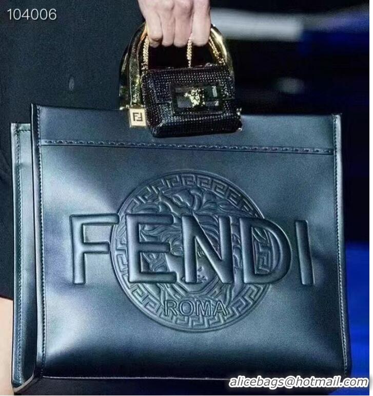 Good Product Fendi Sunshine Medium Fendace Printed black leather Logo shopper F0873 black