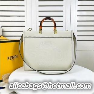 Promotional Fendi Sunshine Medium Fendace Printedleather Logo shopper F0873 white