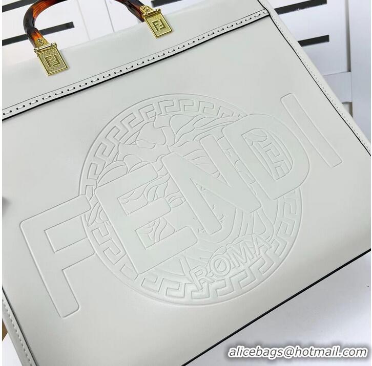 Promotional Fendi Sunshine Medium Fendace Printedleather Logo shopper F0873 white