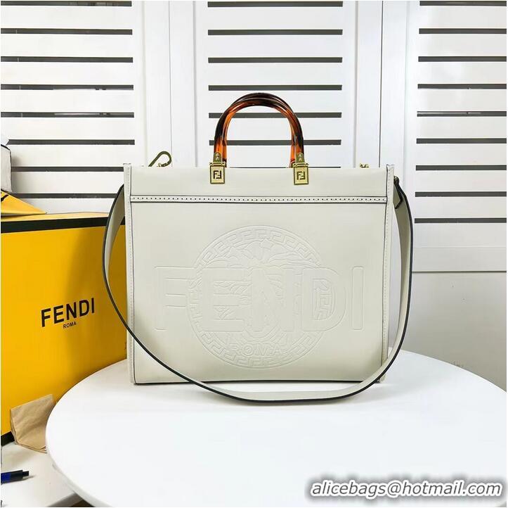 Promotional Fendi Sunshine Medium Fendace Printedleather Logo shopper F0873 white