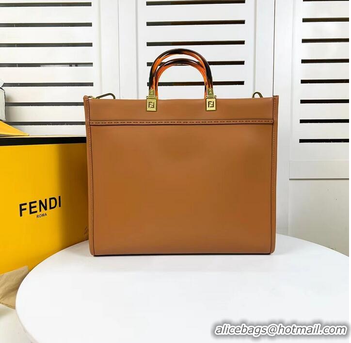 Good Product Fendi Sunshine Medium Fendace Printed black leather Logo shopper F0873 brown