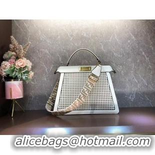 Grade Quality Fendi Peekaboo ISeeU perforated leather bag F1658 white