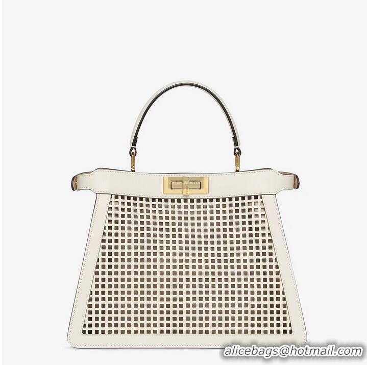 Grade Quality Fendi Peekaboo ISeeU perforated leather bag F1658 white