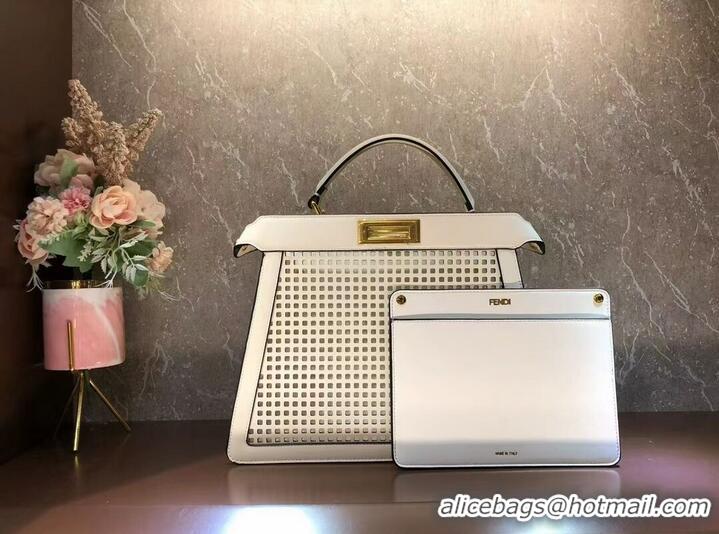 Grade Quality Fendi Peekaboo ISeeU perforated leather bag F1658 white