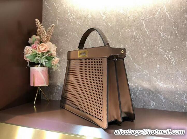 Top Quality Fendi Peekaboo ISeeU perforated leather bag F1658 Coffee