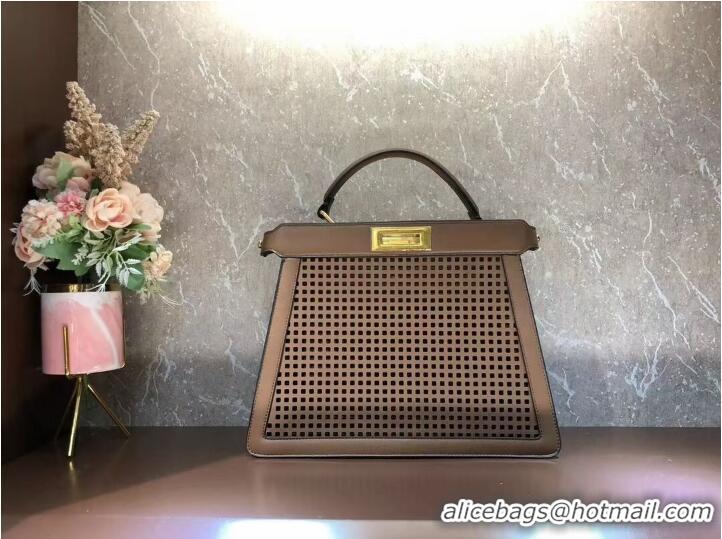 Top Quality Fendi Peekaboo ISeeU perforated leather bag F1658 Coffee