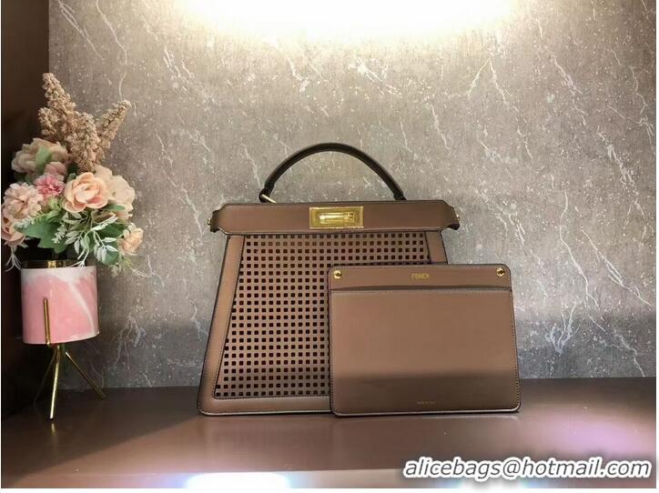 Top Quality Fendi Peekaboo ISeeU perforated leather bag F1658 Coffee