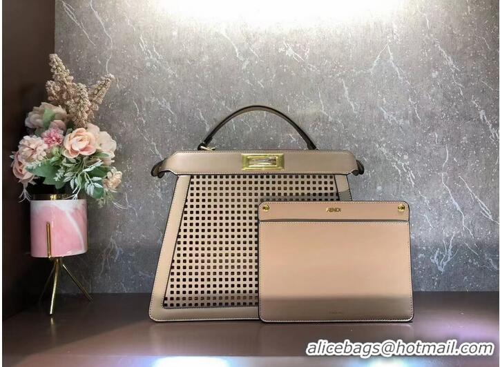 Pretty Style Fendi Peekaboo ISeeU perforated leather bag F1658 apricot