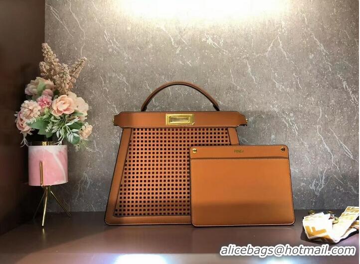 Good Quality Fendi Peekaboo ISeeU perforated leather bag F1658 brown