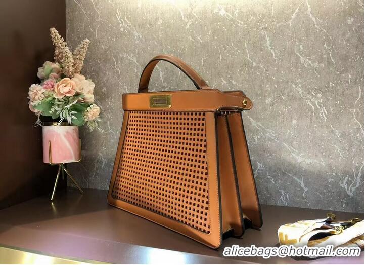 Good Quality Fendi Peekaboo ISeeU perforated leather bag F1658 brown