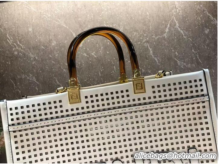 Reasonable Price Fendi Sunshine Medium Two-toned perforated leather shopper 8BH386A white