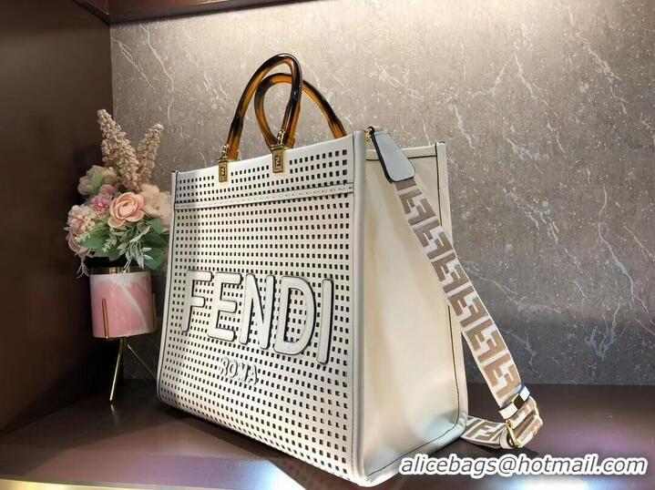 Reasonable Price Fendi Sunshine Medium Two-toned perforated leather shopper 8BH386A white