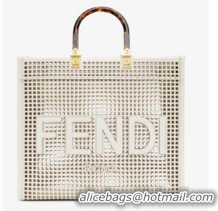 Reasonable Price Fendi Sunshine Medium Two-toned perforated leather shopper 8BH386A white