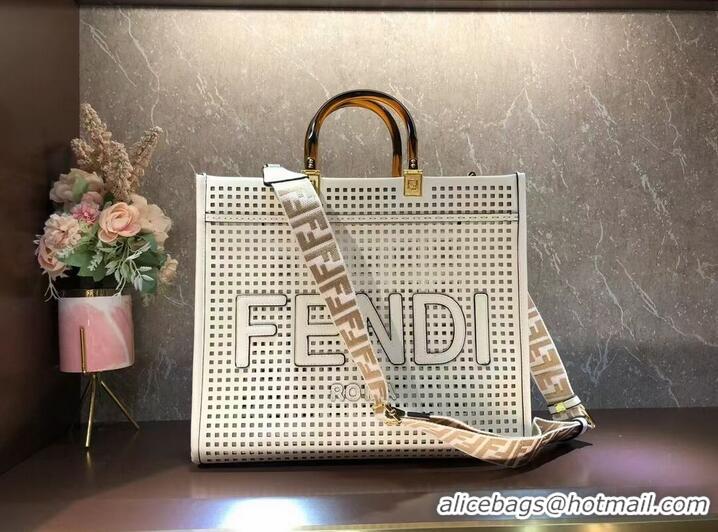 Reasonable Price Fendi Sunshine Medium Two-toned perforated leather shopper 8BH386A white