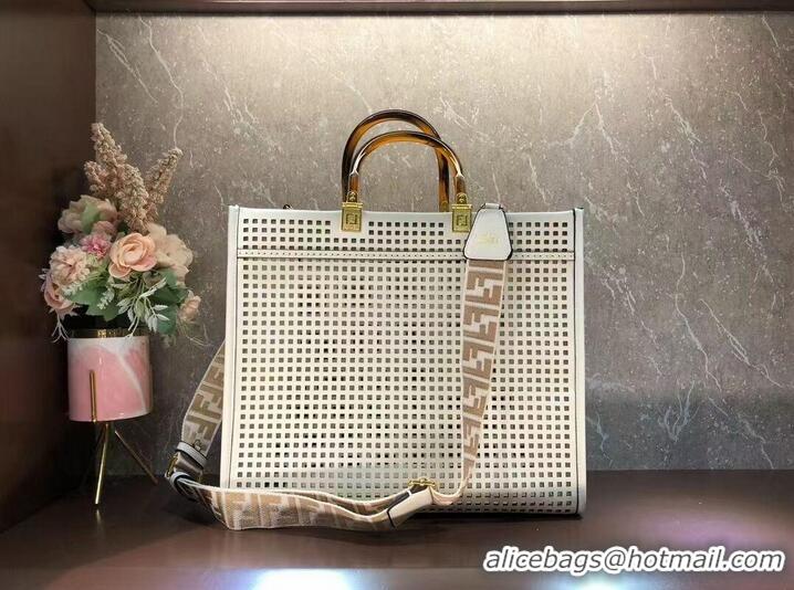 Reasonable Price Fendi Sunshine Medium Two-toned perforated leather shopper 8BH386A white