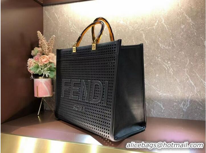 Unique Grade Fendi Sunshine Medium Two-toned perforated leather shopper 8BH386A black