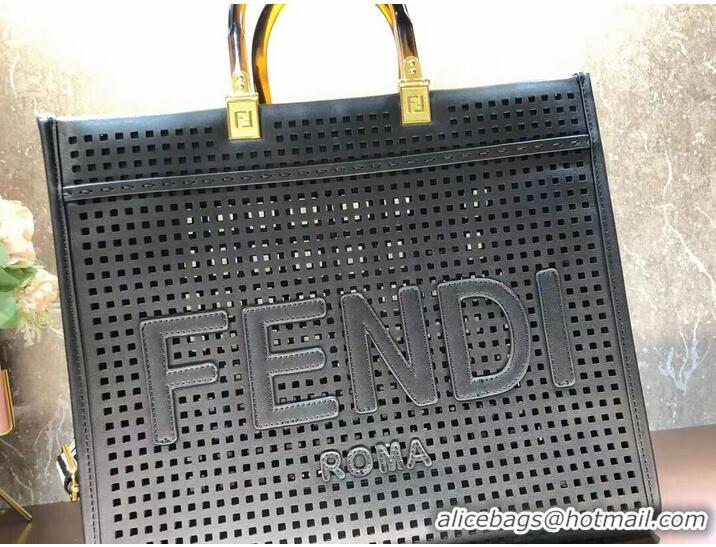 Unique Grade Fendi Sunshine Medium Two-toned perforated leather shopper 8BH386A black