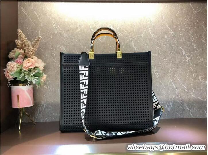 Unique Grade Fendi Sunshine Medium Two-toned perforated leather shopper 8BH386A black