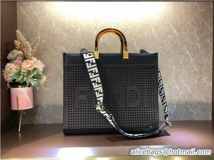 Unique Grade Fendi Sunshine Medium Two-toned perforated leather shopper 8BH386A black