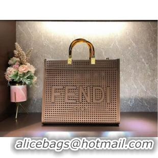 Inexpensive Fendi Sunshine Medium Two-toned perforated leather shopper 8BH386A Coffee