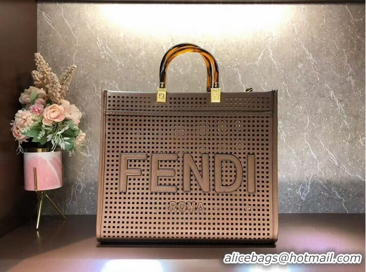 Inexpensive Fendi Sunshine Medium Two-toned perforated leather shopper 8BH386A Coffee