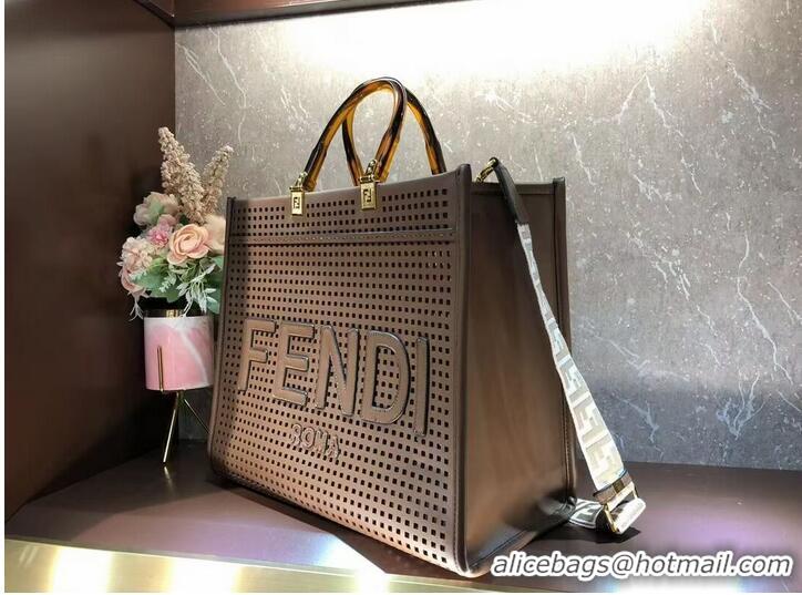 Inexpensive Fendi Sunshine Medium Two-toned perforated leather shopper 8BH386A Coffee