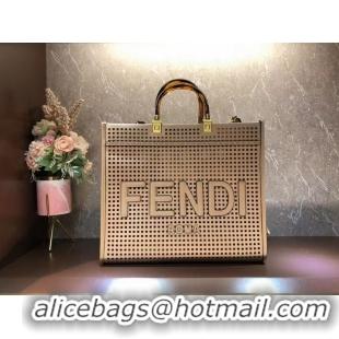 Top Grade Fendi Sunshine Medium Two-toned perforated leather shopper 8BH386A apricot