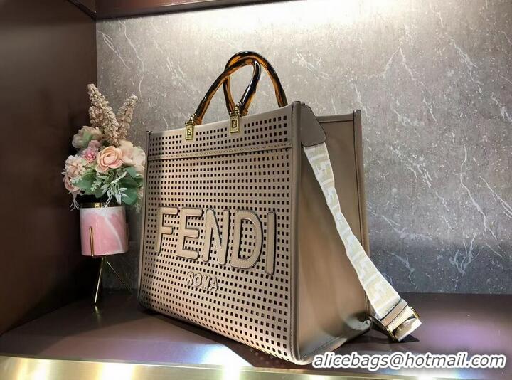 Top Grade Fendi Sunshine Medium Two-toned perforated leather shopper 8BH386A apricot