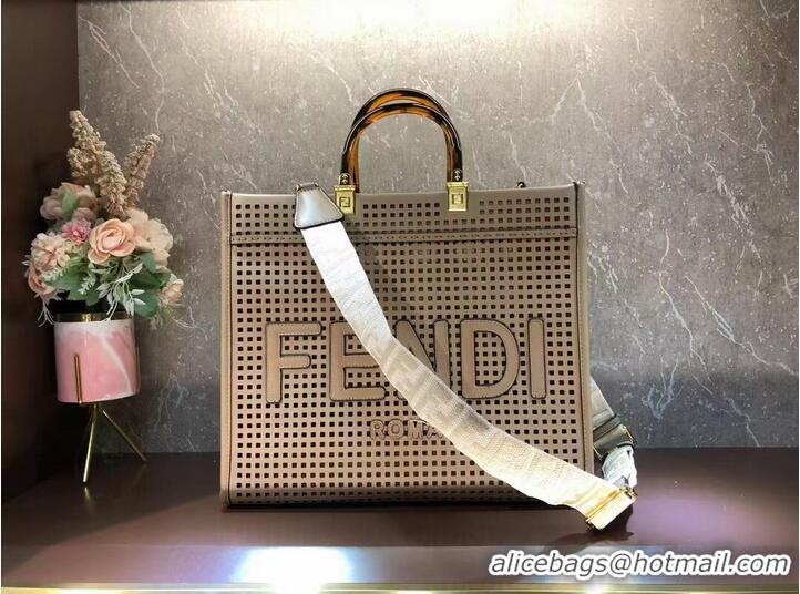 Top Grade Fendi Sunshine Medium Two-toned perforated leather shopper 8BH386A apricot