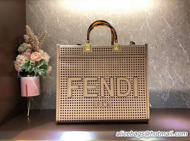 Top Grade Fendi Sunshine Medium Two-toned perforated leather shopper 8BH386A apricot