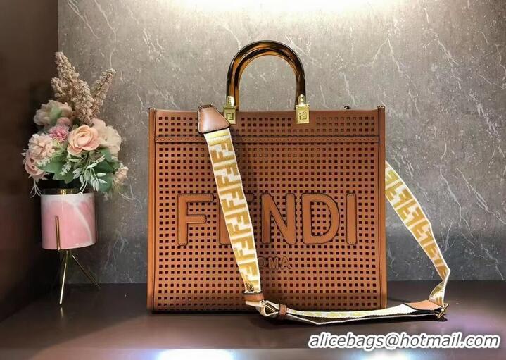 Most Popular Fendi Sunshine Medium Two-toned perforated leather shopper 8BH386A brown