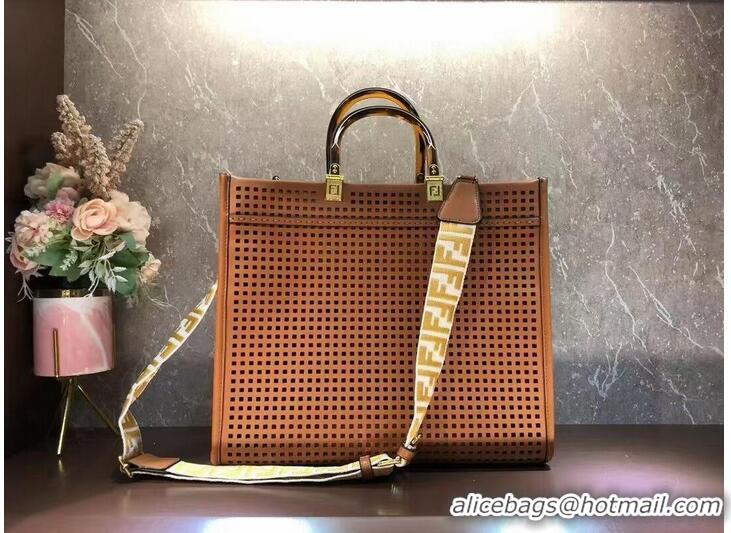 Most Popular Fendi Sunshine Medium Two-toned perforated leather shopper 8BH386A brown