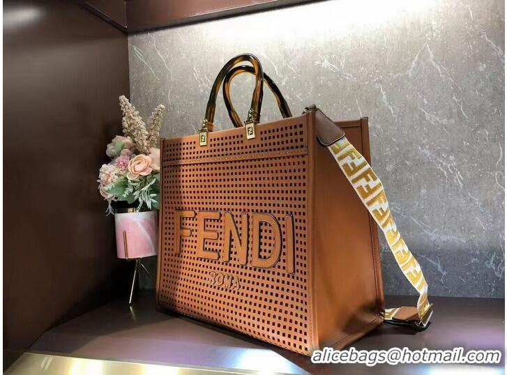 Most Popular Fendi Sunshine Medium Two-toned perforated leather shopper 8BH386A brown