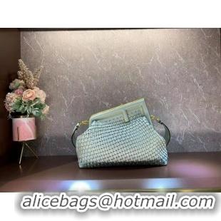 Promotional FENDI FIRST MEDIUM Mint leather interlace bag 8BP127AB green