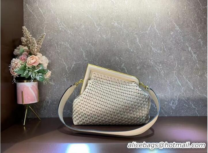 New Style FENDI FIRST MEDIUM Mint leather interlace bag 8BP127AB cream