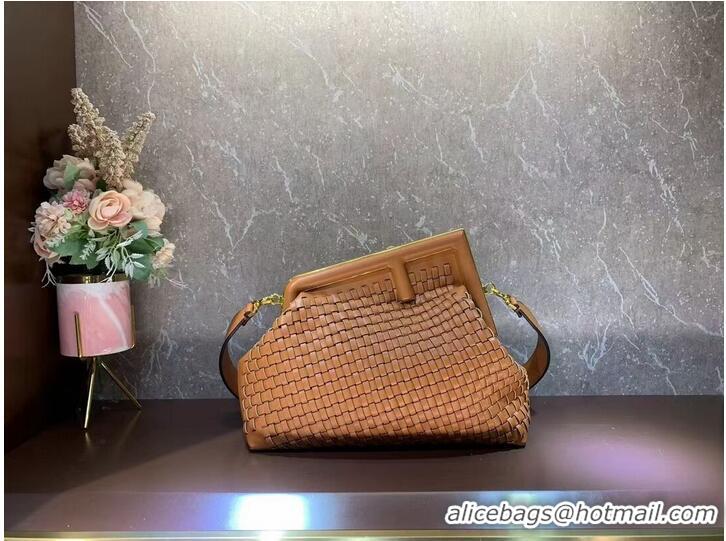 Hot Sell FENDI FIRST MEDIUM Mint leather interlace bag 8BP127AB brown