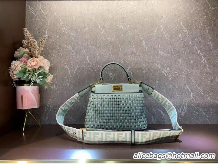 Buy Fashionable Fendi Peekaboo Mini braided leather bag 8BN244A green