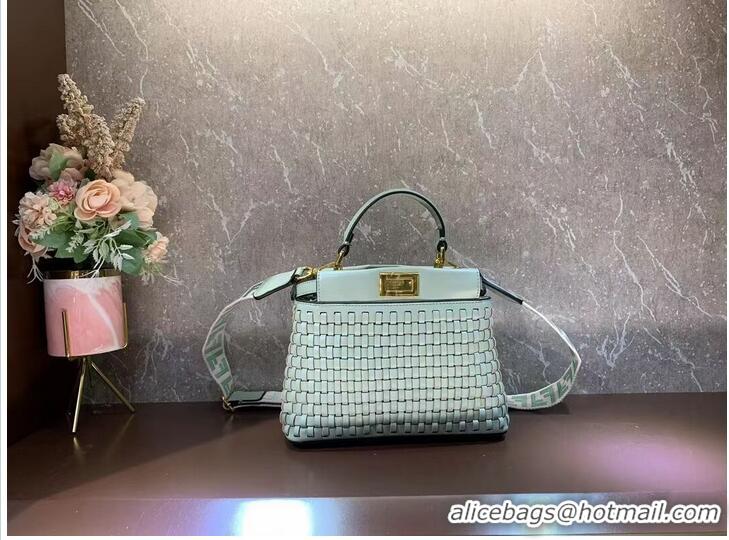 Buy Fashionable Fendi Peekaboo Mini braided leather bag 8BN244A green