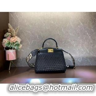 Buy Best Fendi Peekaboo Mini braided leather bag 8BN244A black