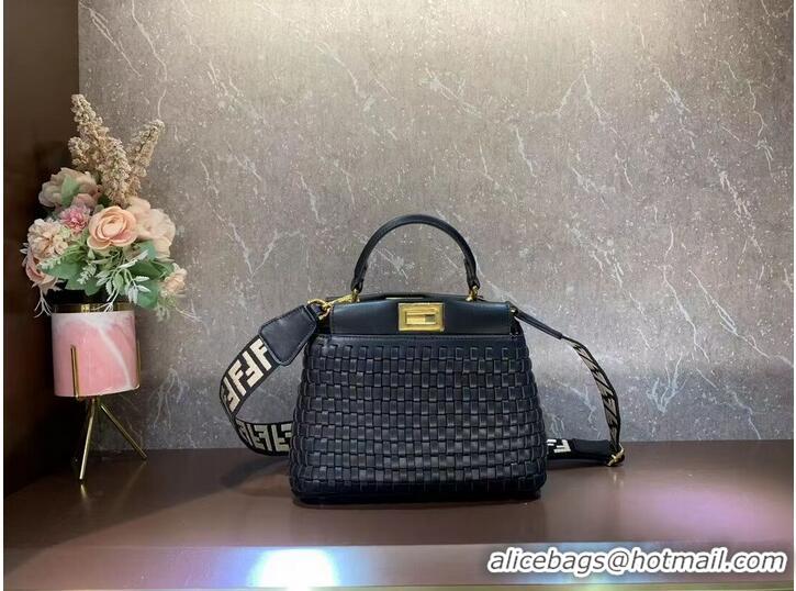 Buy Best Fendi Peekaboo Mini braided leather bag 8BN244A black