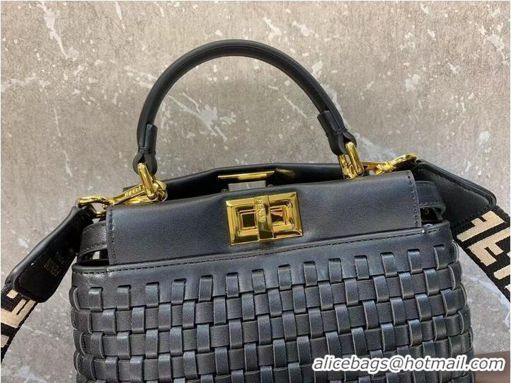 Buy Best Fendi Peekaboo Mini braided leather bag 8BN244A black