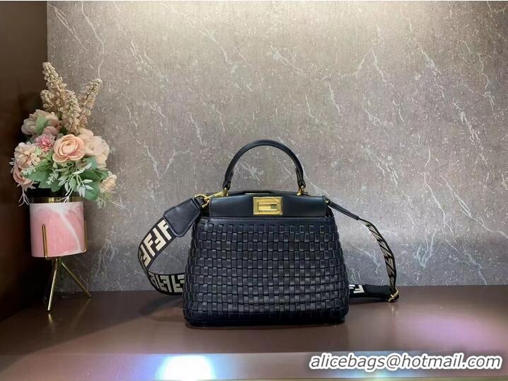 Buy Best Fendi Peekaboo Mini braided leather bag 8BN244A black