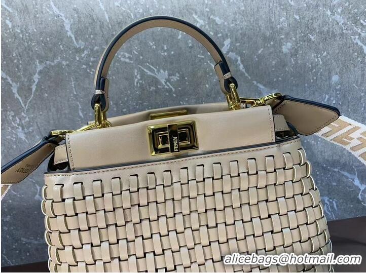 Free Shipping Fendi Peekaboo Mini braided leather bag 8BN244A apricot