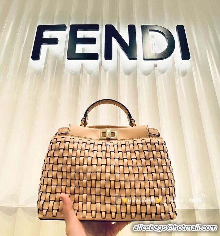 Free Shipping Fendi Peekaboo Mini braided leather bag 8BN244A apricot